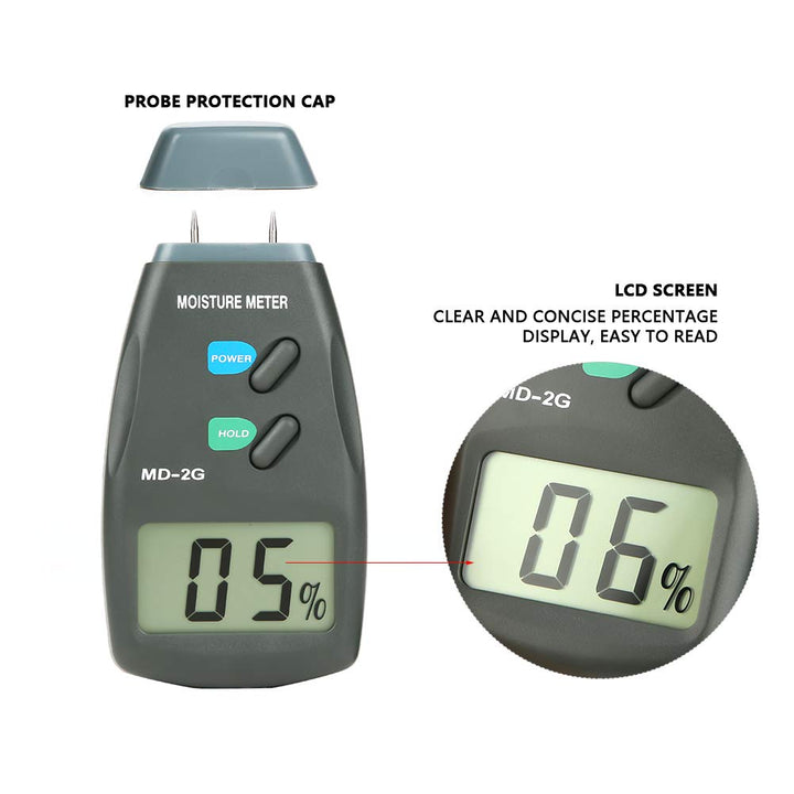Holzfeuchtemessgerät, MD-2G LCD Digital 2 Pin Holzfeuchtemessgerät Detektor Holz Hygrometer Feuchtet