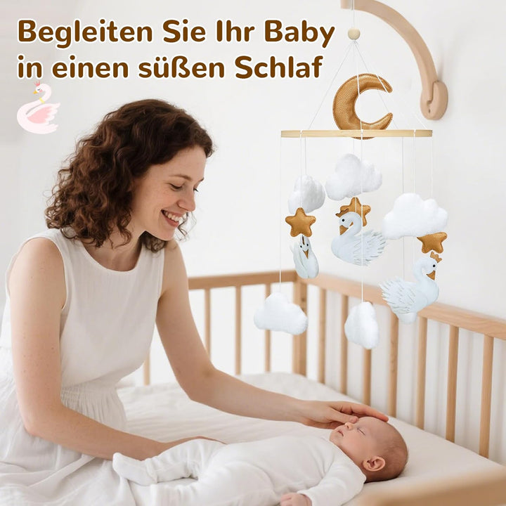 Weisse Schwan Mobile Baby Windspiele,Gekrönte Weisse Schwan, Wolken, Sterne Babybett Mobile Baby Hol