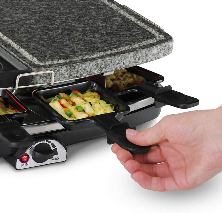 Cloer 6435 Raclette mit Naturstein / 1200 W / 8 antihaftbeschichtete Raclettepfännchen Geteilte