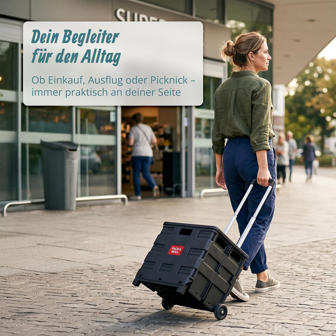 Relaxdays Einkaufstrolley klappbar, mit Teleskopgriff & Deckel, Transporttrolley, bis 35 kg, HBT 99x
