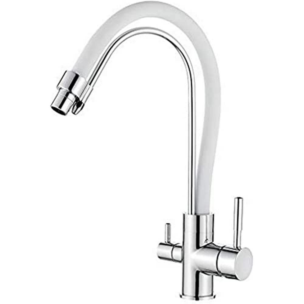 Ibergrif M22122-3 - 3 Wege Küchenarmatur, Wasserhahn für Küche mit Weiss Flexibler Auslauf, Chrom, S
