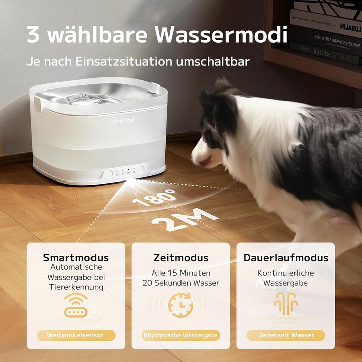 Cheerble D1 Pro Trinkbrunnen für Hunde, kabelloser Wasserspender Hund, pumpenlos mit MagDrive™ Techn