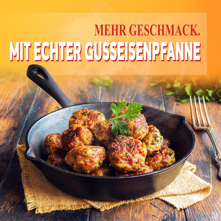 NutriChef Gusseisenpfanne Induktion – Cast Iron Pan, Cast Iron Skillet – Voreingebrante 3er Pan Set