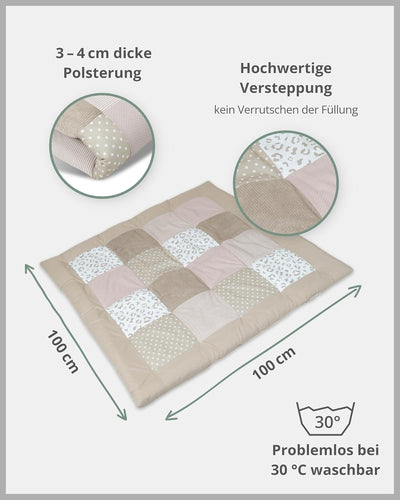 ULLENBOOM Krabbeldecke für Baby 100x100 cm, 100% OEKO-TEX Materialien, Made in EU, Dick & weich gepo