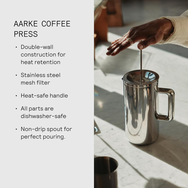 aarke Coffee Press – Premium Kaffeepresse aus Edelstahl im schwedischen Design, Doppelwand-Vakuumiso