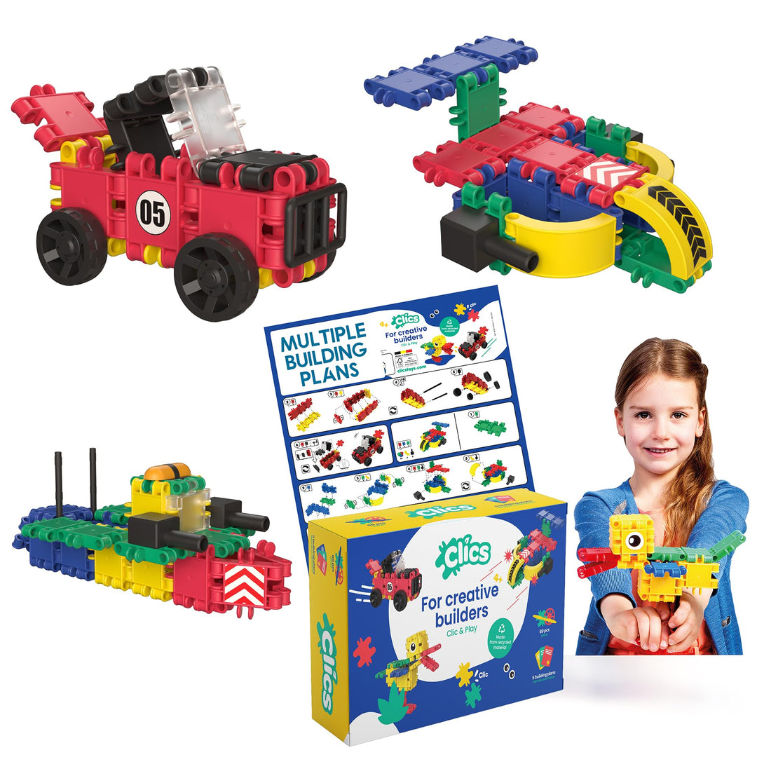 Clics Konstruktionsspielzeug für Kinder ab 3 Jahre, kreatives Lernspielzeug im 69 Teile Set, Baustei