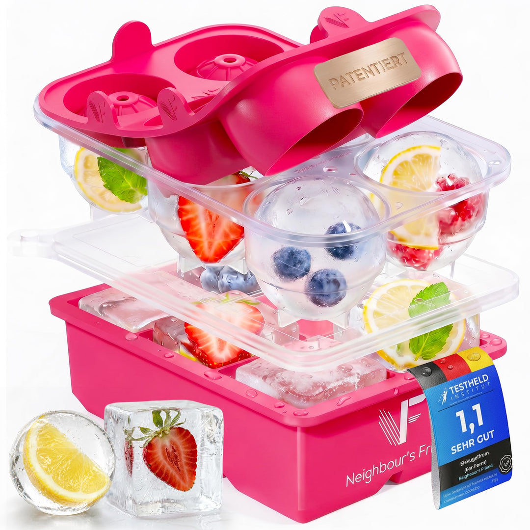 Neighbour’s Friend® Pinkes XXL Eiswürfel & Eiskugelform Set – 6 grosse 5cm Eiswürfel & 6 Eiskugeln a
