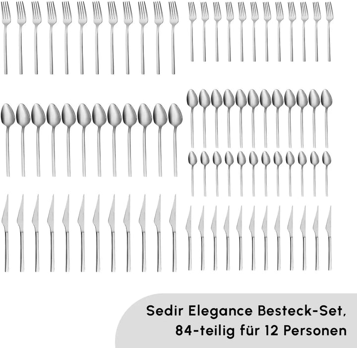 Karaca Sedir Elegance Besteck Set 12 Personen Spülmaschinenfest Essbesteck, 84 teilig Silver Besteck