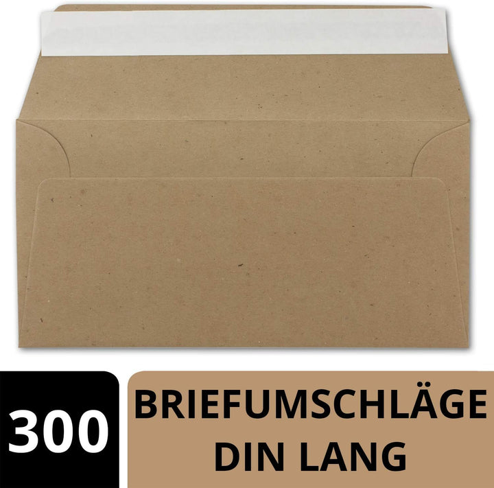 300x Kraftpapier Umschläge DIN Lang - Braun ÖKO - Haftklebung selbstklebend 11 x 22 cm - 120 g/m² Br