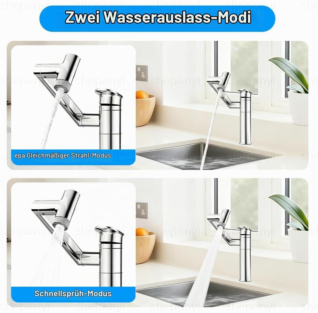 Wasserhahn Bad mit Temperaturanzeige(Batterielos), 1080° Drehbare Waschtischarmatur, Höhenverstellba