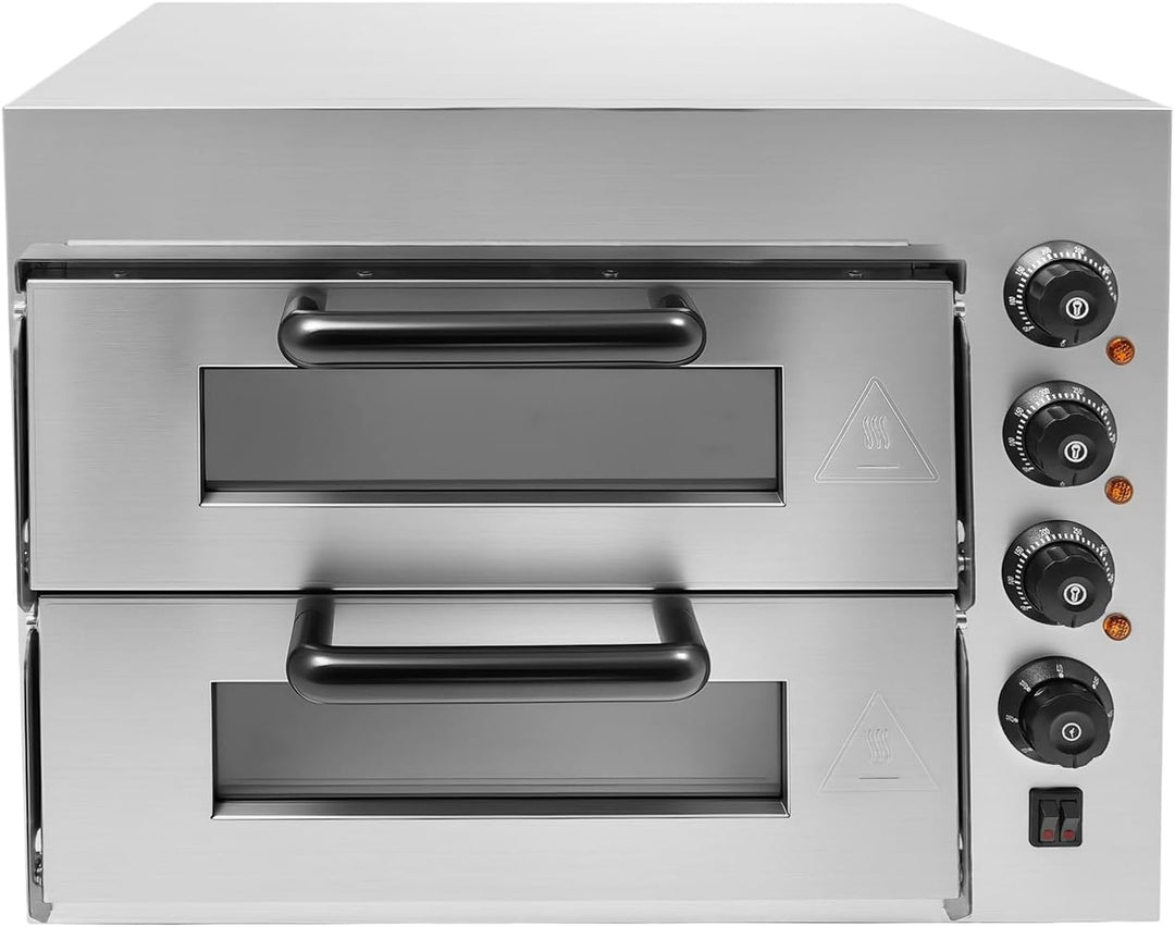 Elektrischer Pizzaofen, 3000W 2 Etagen Pizza-Ofen Kommerzieller Pizzaofen Edelstahl Elektrisch Gastr