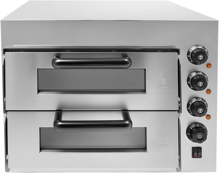 Elektrischer Pizzaofen, 3000W 2 Etagen Pizza-Ofen Kommerzieller Pizzaofen Edelstahl Elektrisch Gastr