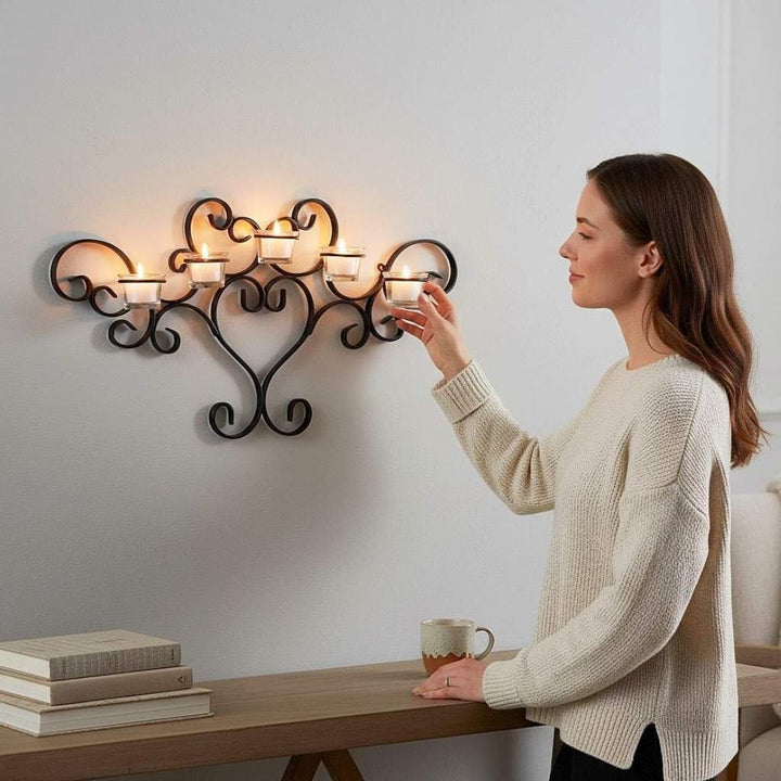 DanDiBo Wandteelichthalter Metall Schwarz Teelichthalter Wand Wandkerzenhalter 63 cm Palace Kerzenha