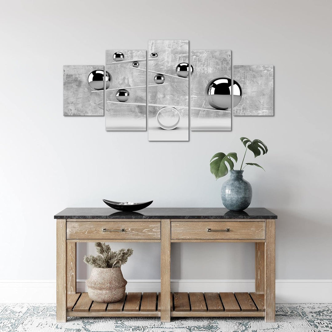 Runa Art Wandbilder 3D Kugeln 5 Teilig Bild auf Vlies Leinwand Deko Wohnzimmer Abstrakt Illusion Gra