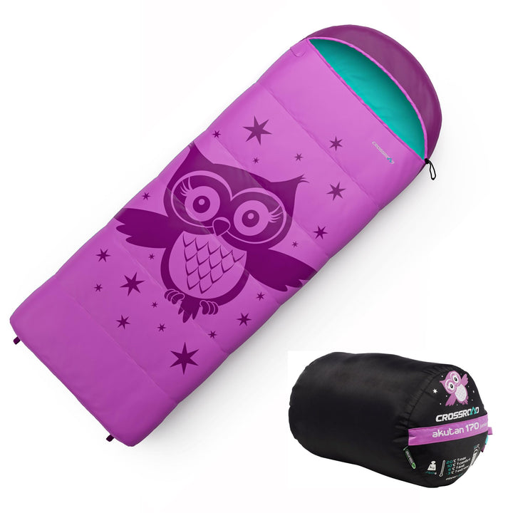 Crossroad Akutan Eule Kinder Schlafsack 170cm - Deckenschlafsack Junior - wasserabweisend - rosa - M