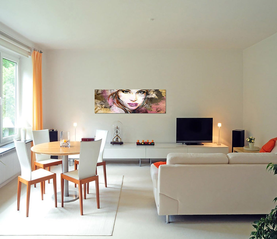 Paul Sinus Art Panoramabild auf Leinwand und Keilrahmen 150x50cm Handmalerei Frau Mädchen Gesicht Po