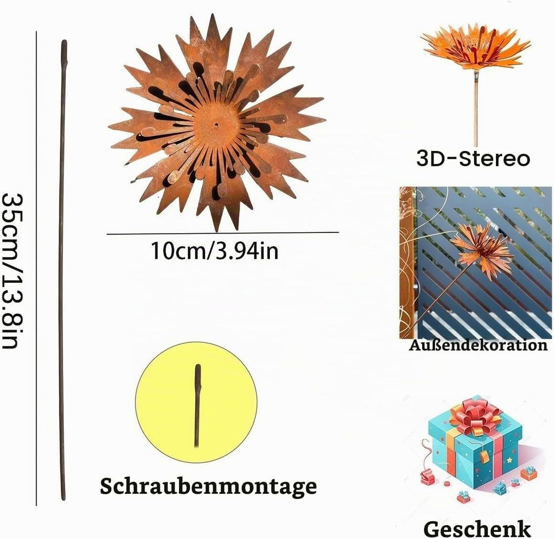 3 er Rostige GartendekoSet Rost Deko für Garten Cortenstahl Gartenstecker Metall Blume Mohn Gartende