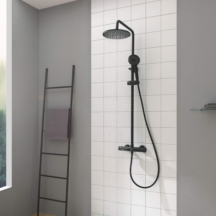 CECIPA Duschsystem Schwarz mit Thermostat 38 °C, Edelstahl Duschgarnitur mit Duscharmatur Schwarz Ma