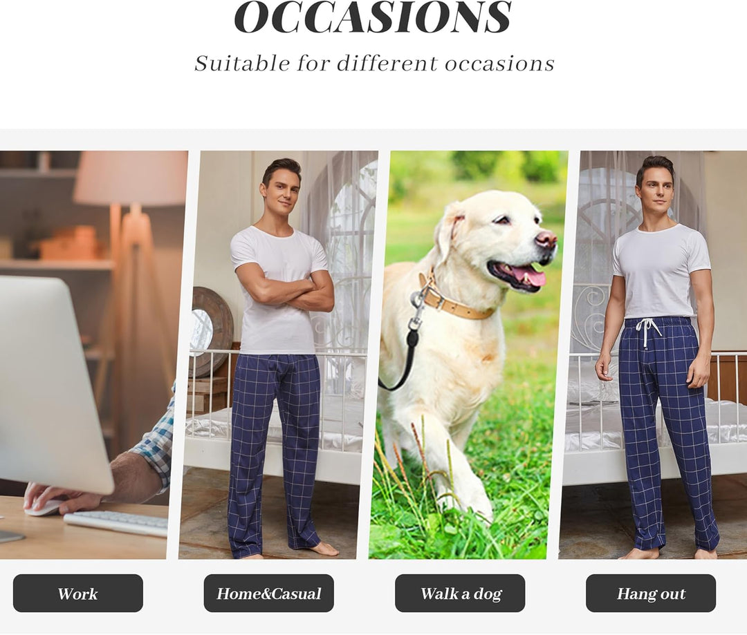 Vulcanodon Pyjamahose Herren lang Schlafanzughose kariert Schlafhose leicht Pyjama Hose mit Taschen