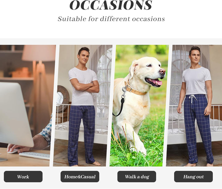 Vulcanodon Pyjamahose Herren lang Schlafanzughose kariert Schlafhose leicht Pyjama Hose mit Taschen