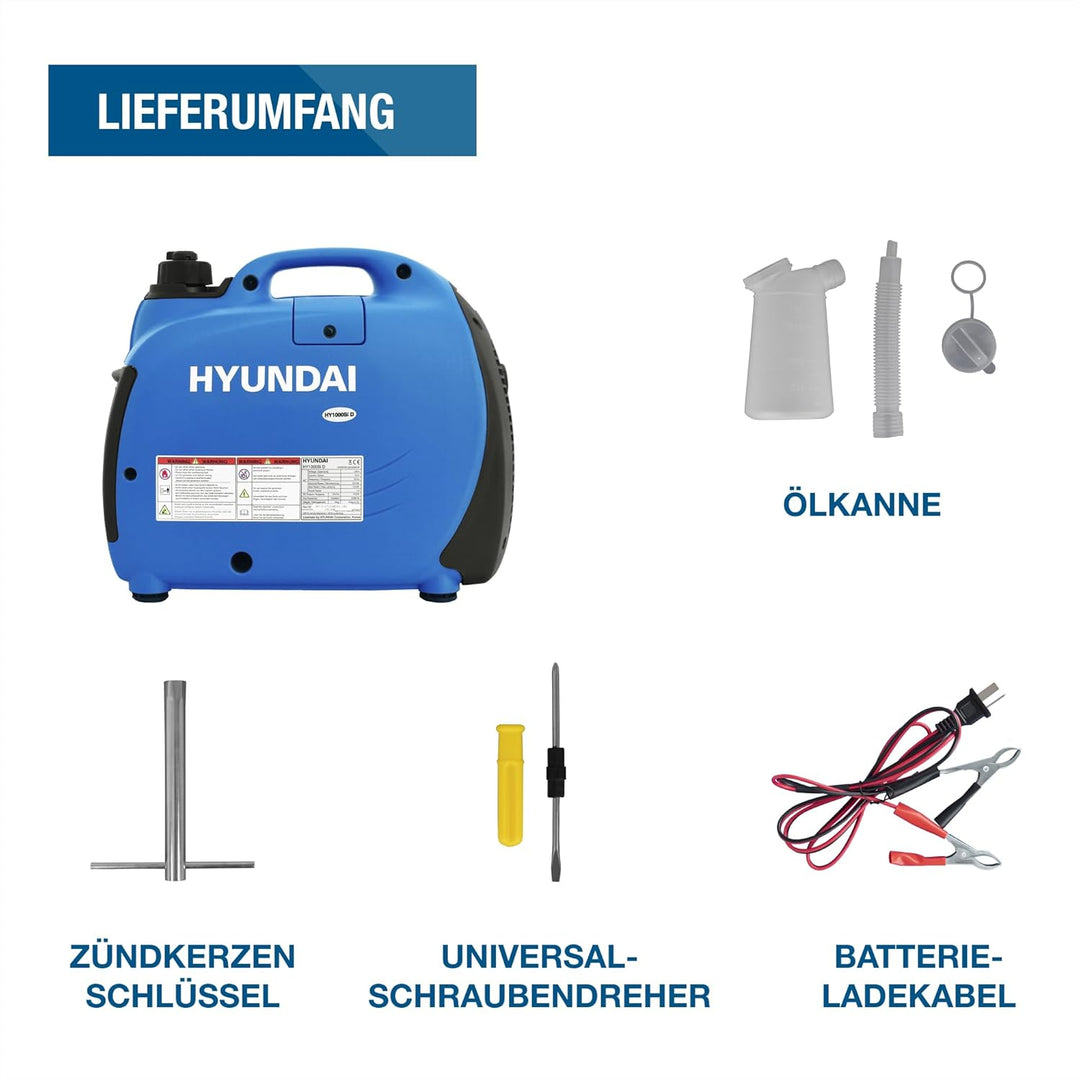 HYUNDAI Inverter Stromgenerator HY1000Si D, mobiler Notstrom-Generator, Notstromaggregat, 1 kW Strom