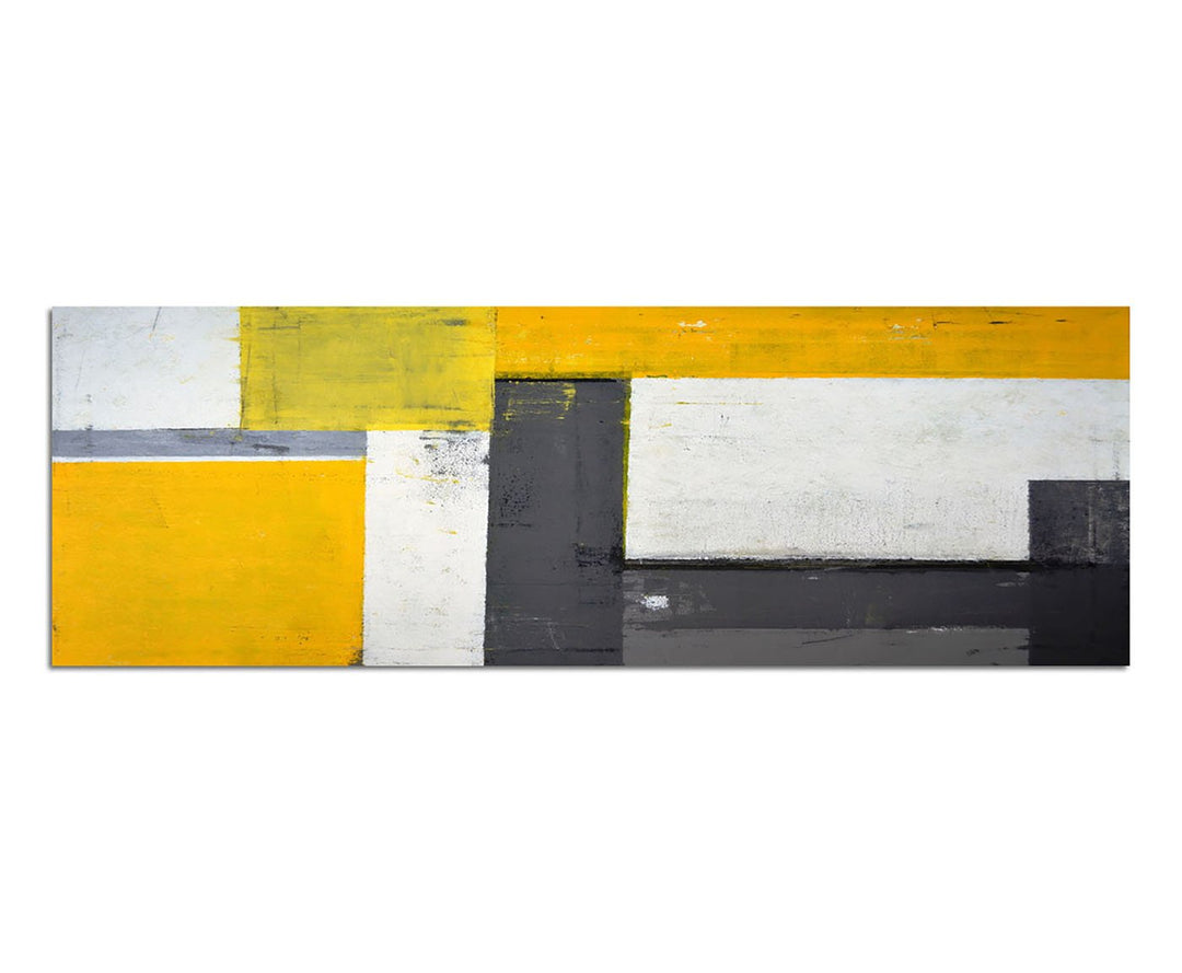 Paul Sinus Art Panoramabild auf Leinwand und Keilrahmen 150x50cm Gemälde Malerei abstrakt grau gelb