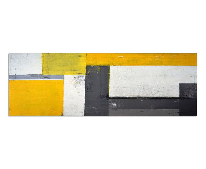 Paul Sinus Art Panoramabild auf Leinwand und Keilrahmen 150x50cm Gemälde Malerei abstrakt grau gelb
