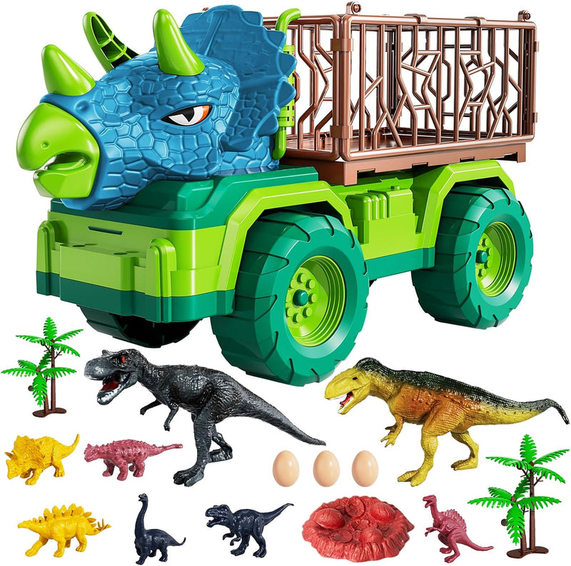 TEMI Dinosaurier-LKW-Spielzeug für Kinder von 3–5 Jahren, Triceratops-Transportauto-Transporter, mit