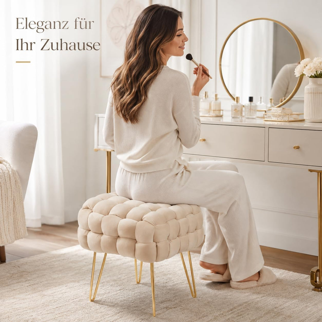 Zedelmaier Moderner Velvet Kosmetik Hocker, Quadratisch Ottoman-Fusshockermit goldfarbenen Metallbei
