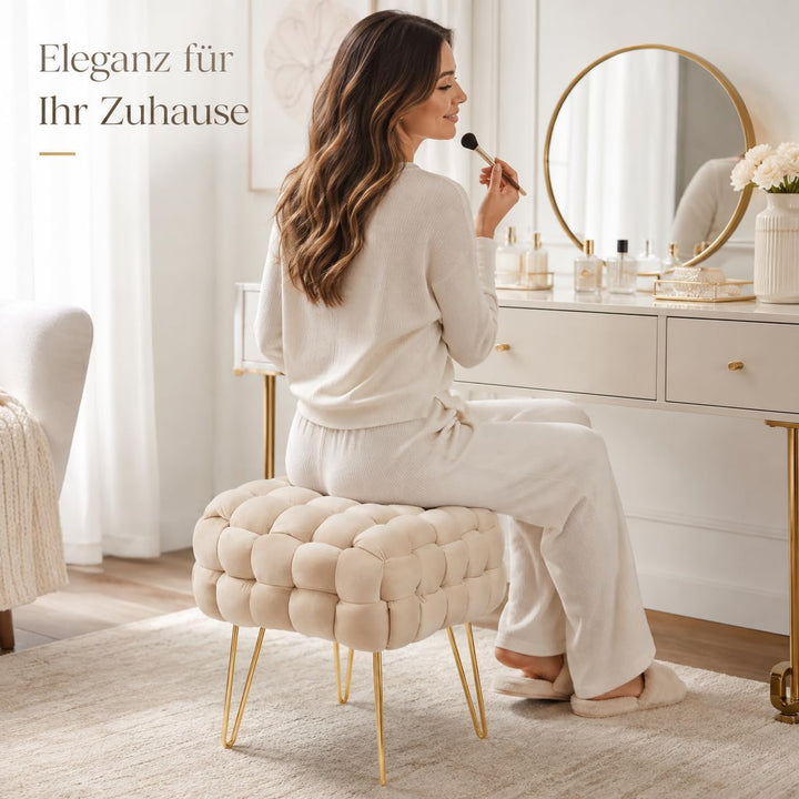 Zedelmaier Moderner Velvet Kosmetik Hocker, Quadratisch Ottoman-Fusshockermit goldfarbenen Metallbei