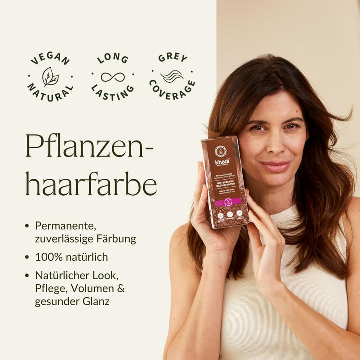 khadi MITTELBRAUN Pflanzenhaarfarbe - Haarfarbe für lebendiges, warmes Zimtbraun bis zu kräftigem, t