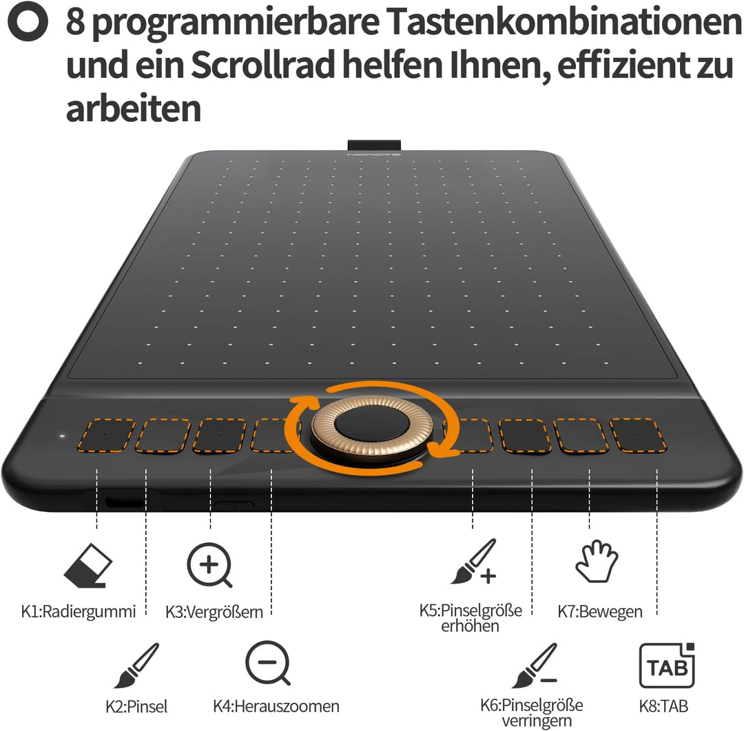 GAOMON WH851 Drahtloses Grafiktablett, Batteriefreier AP519 Digitaler Stift, 8 Programmierbare Druck
