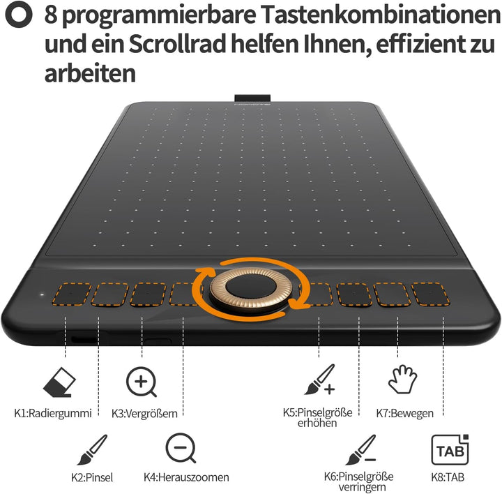GAOMON WH851 Drahtloses Grafiktablett, Batteriefreier AP519 Digitaler Stift, 8 Programmierbare Druck