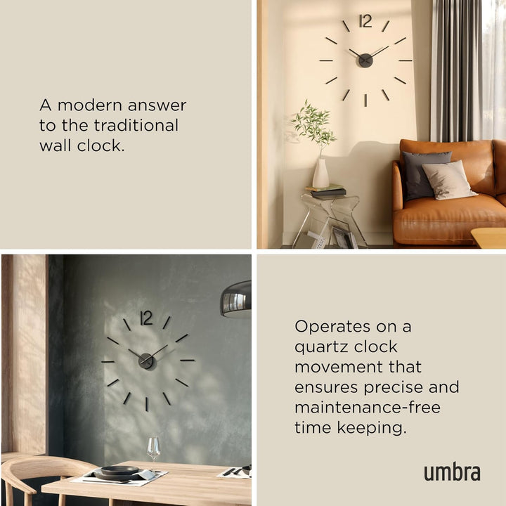 Umbra Blink, Moderne und Minimalistische DIY Quarz Wanduhr ohne Rahmen, Ziffern zum Aufkleben, Wandd