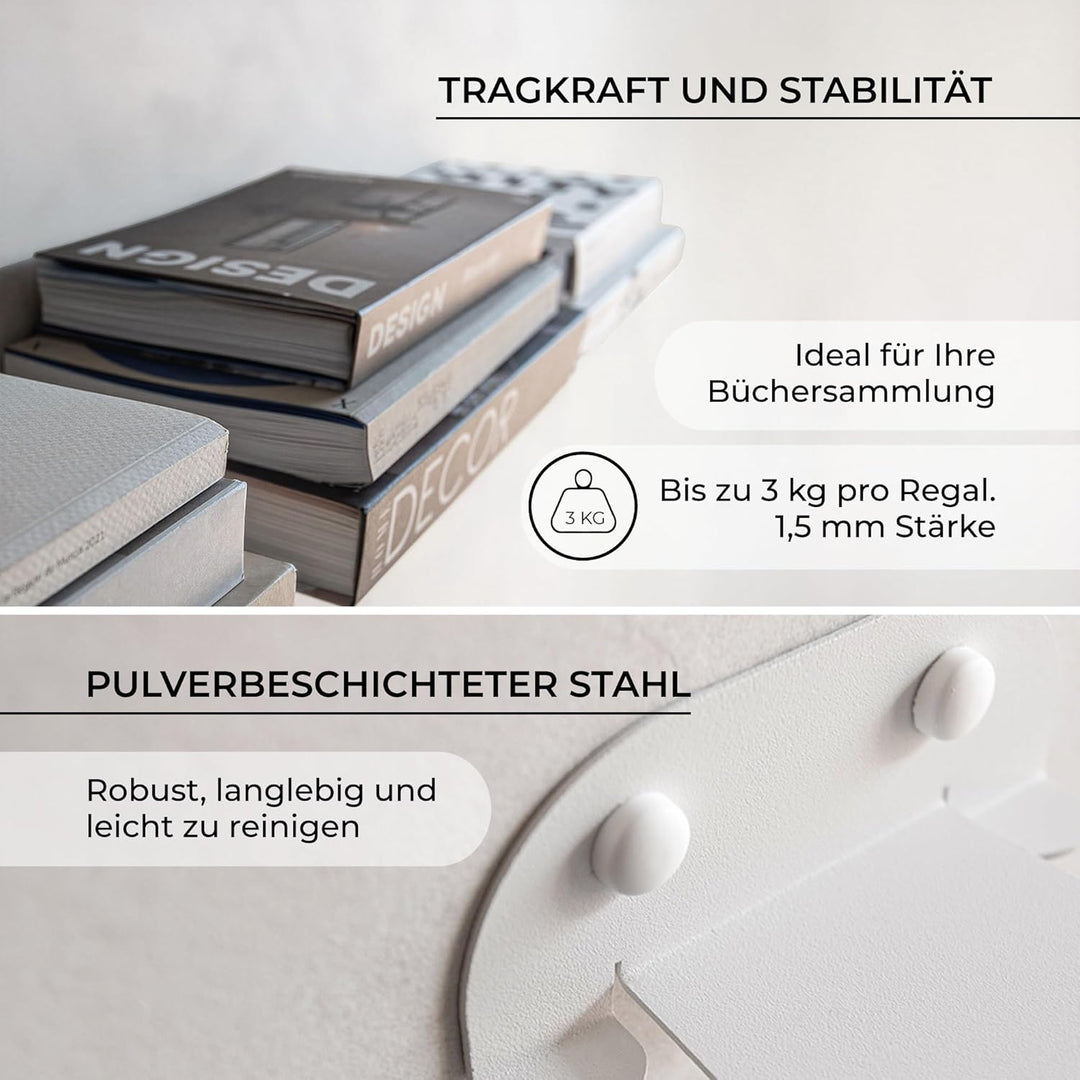 MILUKA Unsichtbares Bücherregal Wand | 3er Set Wandregal weiss für Bücher von 15 cm | Schwebendes Bü