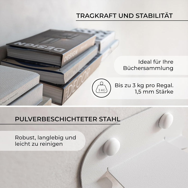 MILUKA Unsichtbares Bücherregal Wand | 3er Set Wandregal weiss für Bücher von 15 cm | Schwebendes Bü