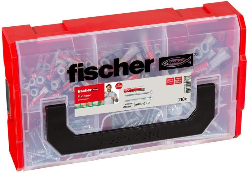 fischer FixTainer DuoPower mit Schraube, Dübelbox mit 210 Schrauben & DuoPower Dübeln (60 Stk. 6 x 3