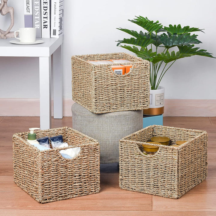 3er-Set Seegras Rechteckig Korb Aufbewahrungskorb, 26.5 x 24 x 19cm / Faltkorb Flechtkorb, Regalbox