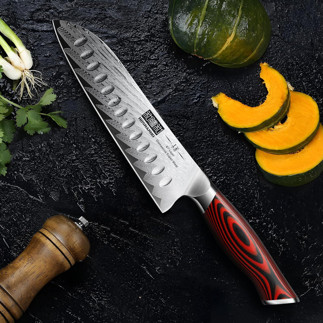 HOSHANHO Damaszener Santokumesser, professionelles 7-Zoll-Küchenmesser, ultrascharfes Santoku-Kochme