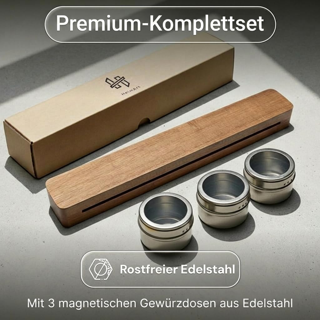 Magnetleiste Messer (41×7 cm) aus edlem aus Akazienholz – Messerhalter magnetisch für schwere Messer