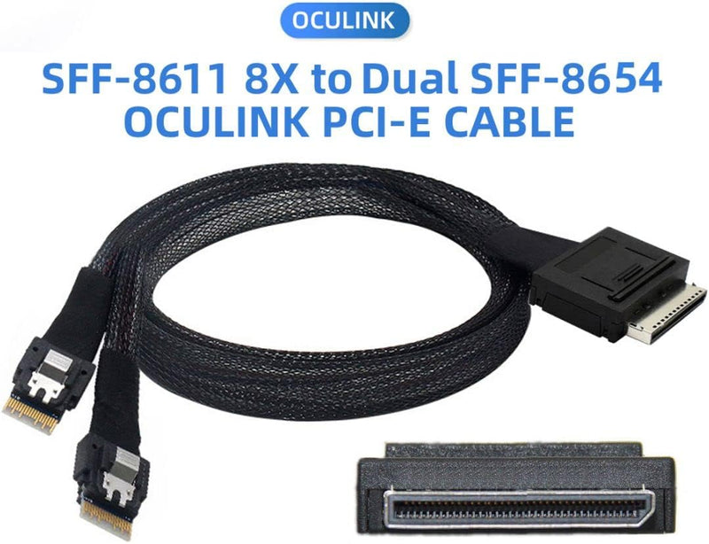 chenyang CY SFF-8611 auf SFF-8654 Kabel,OCuLink PCIe PCI-Express SFF-8611 8x 8-Lane auf 2 SFF-8654 S