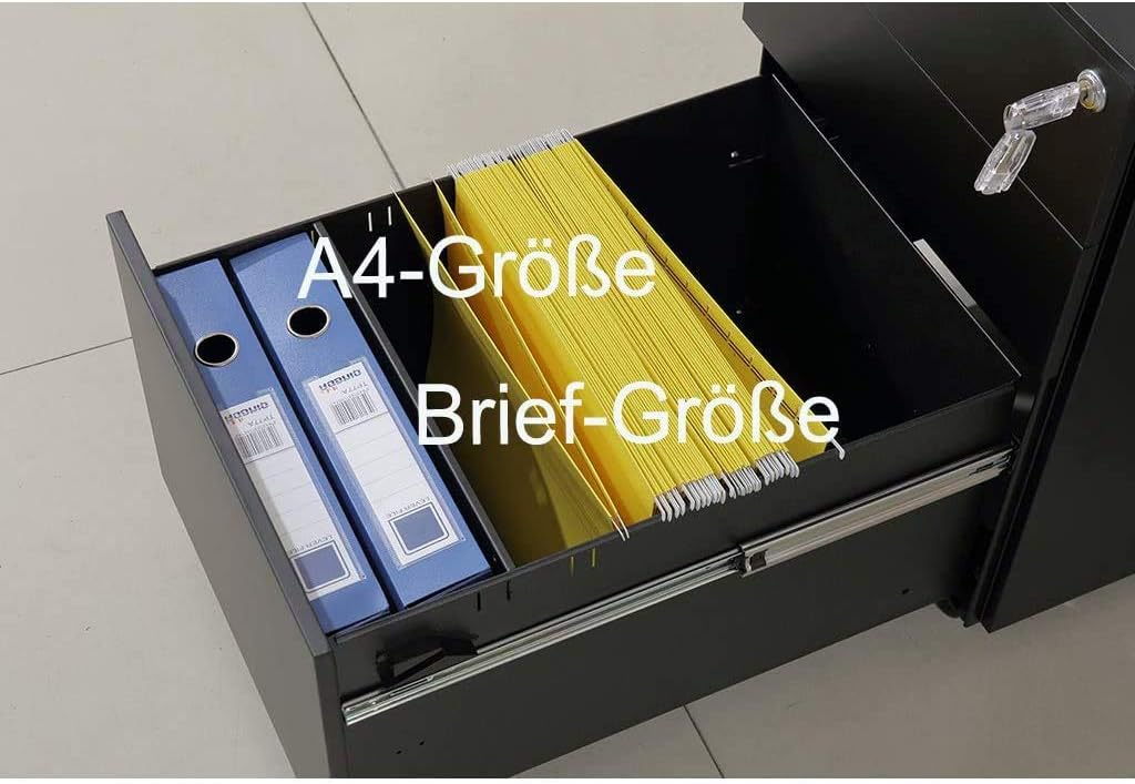 Aktenschränke,Schrankkorpus Vormontiert, Rollcontainer Büro-Rollcontainer mit Anti-umkippen-mechanis