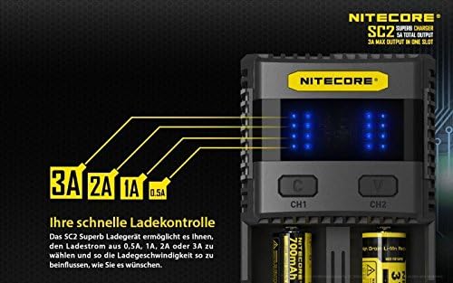 Nitecore Schnellladegerät SC2 - Ladegerät für Akkus/Batterien Schwarz One Size, Schwarz One Size