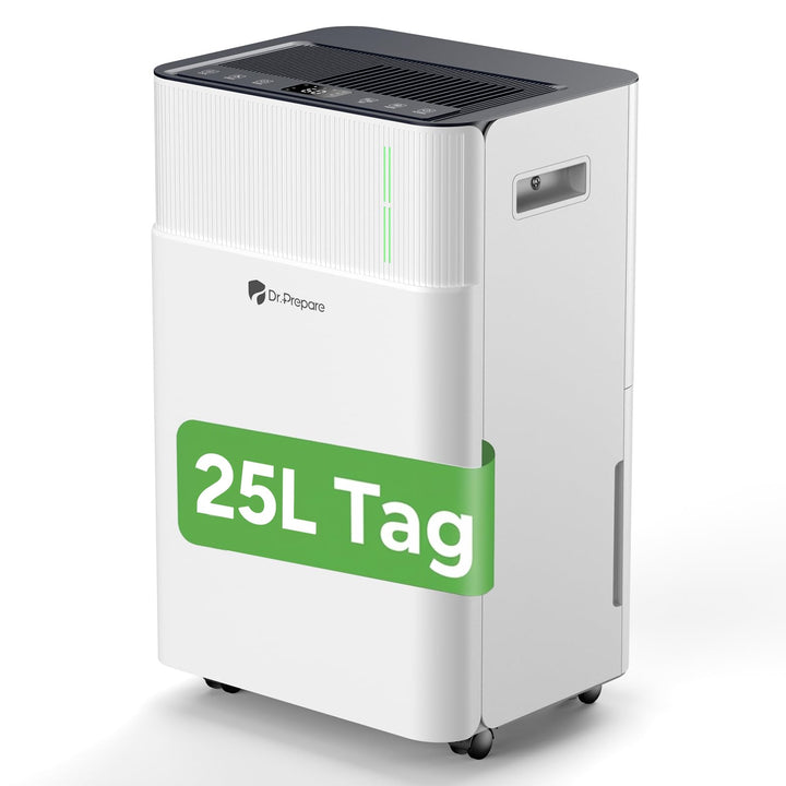 DR.PREPARE Luftentfeuchter Elektrisch 25L, Entfeuchter für Keller Wäschetrocknung, 4.5L Tank, 3 Modi