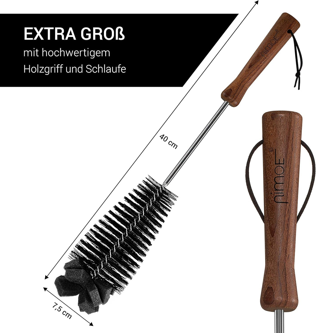 NIMOE® Designbrush - Kein verbiegen durch rostfreien Edelstahlmantel - Premium Flaschenbürste mit hy