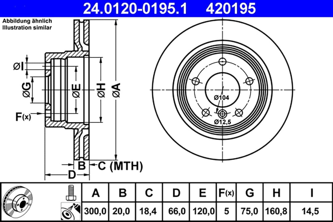 ATE Original Bremsscheibe - 2 Bremsscheiben - 24.0120-0195.1 - ECE-R90 Strassenzulassung