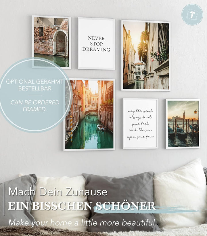 Papierschmiede® Mood Poster Set Venedig, Bilder Wohnzimmer Deko Schlafzimmer, 2x 30x40cm und 4x 21x3