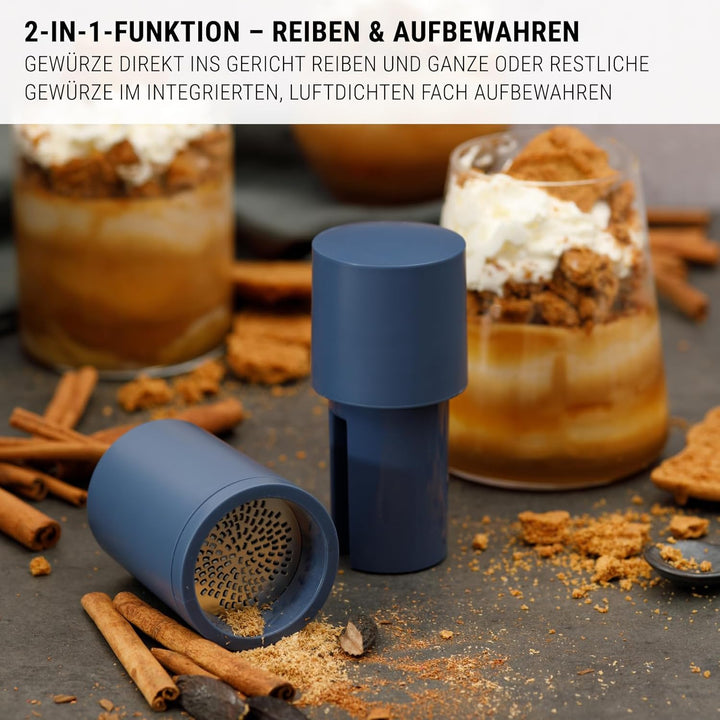 Microplane Gewürzmühle 2in1 – Denim Blau | Manuelle Mühle mit rasiermesserscharfer Edelstahlklinge |