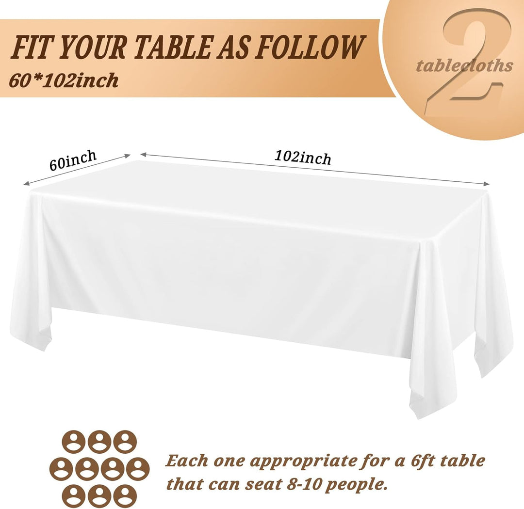 2er-Pack weisse Polyester-Tischdecken 153×260 cm für 6 Fuss rechteckige Tische Polyester-Tischdecke,