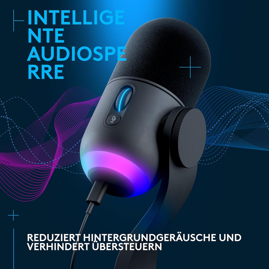 Logitech G Yeticaster GX Dynamic Supercardioid Gaming-Mikrofon mit Schwenkarm, RGB-Beleuchtung und L
